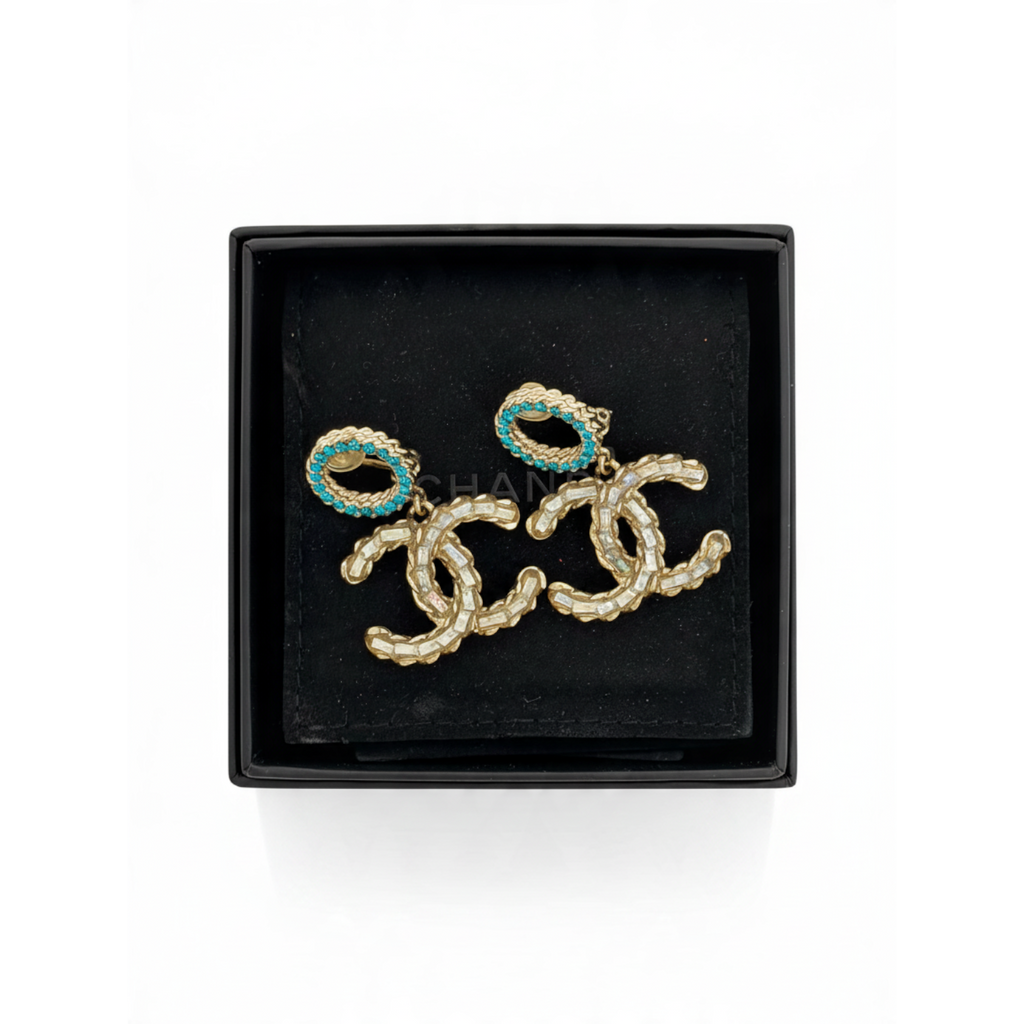 Chanel CC Crystal Drop 2017 P Earrings Blue/ Iridescent