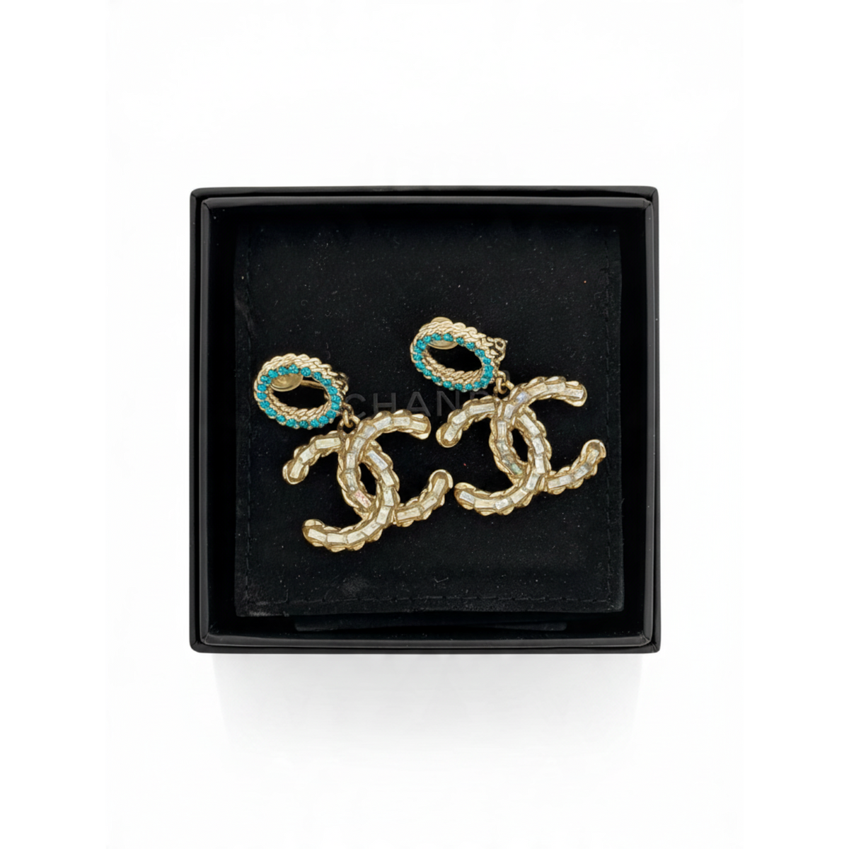 Chanel CC Crystal Drop 2017 P Earrings Blue/ Iridescent