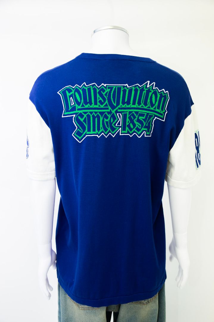 Louis Vuitton S/S Graffiti Logo Knit Top Blue/ White XL