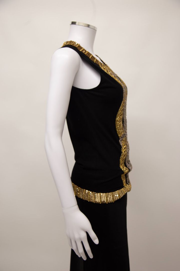 Balmain S/S Embellished Top Black/ Gold 8