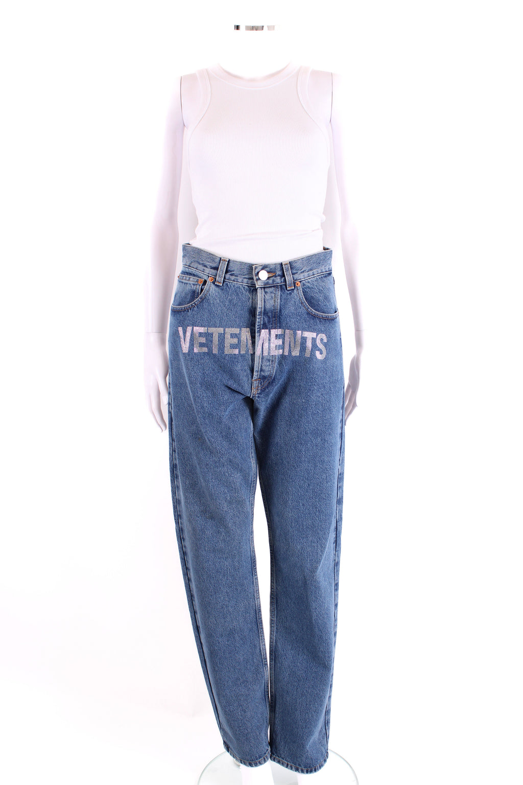 Vetements Rhinestone Logo Jeans Denim S