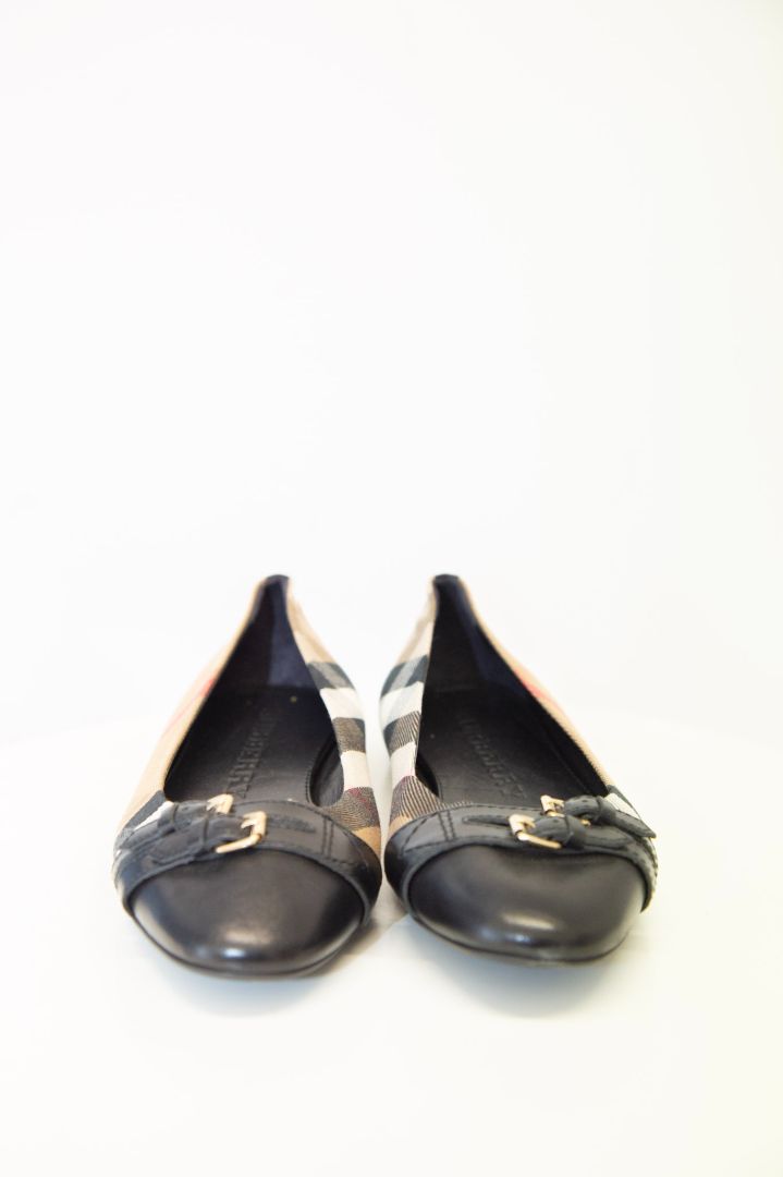 Burberry Check Ballet Flat Shoes Beige/ Black 41
