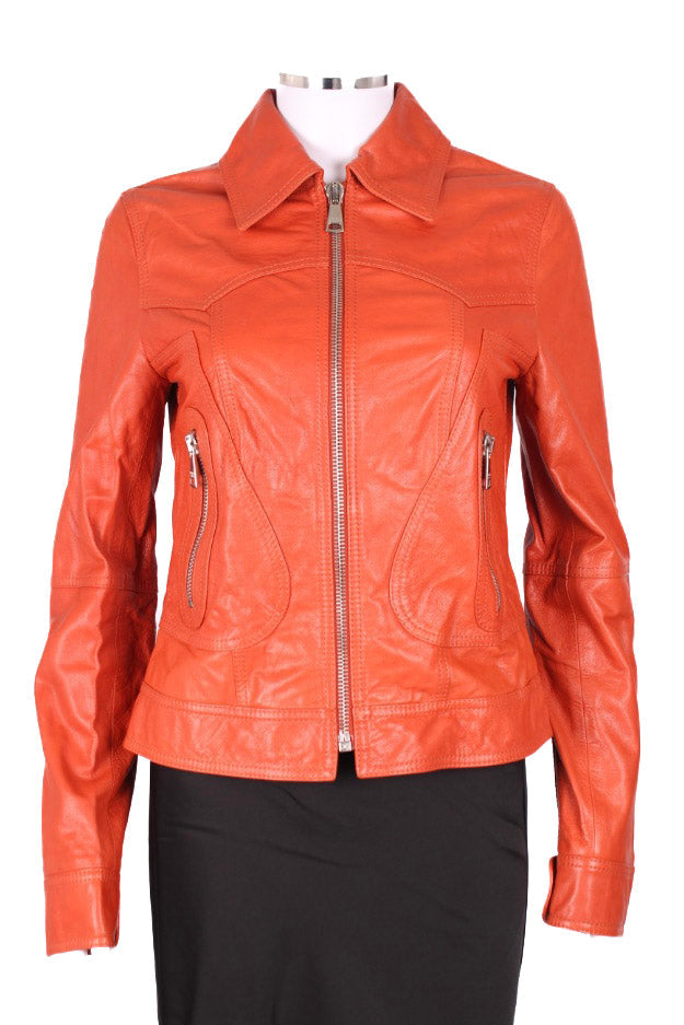 Dolce & Gabbana Leather Jacket Orange S