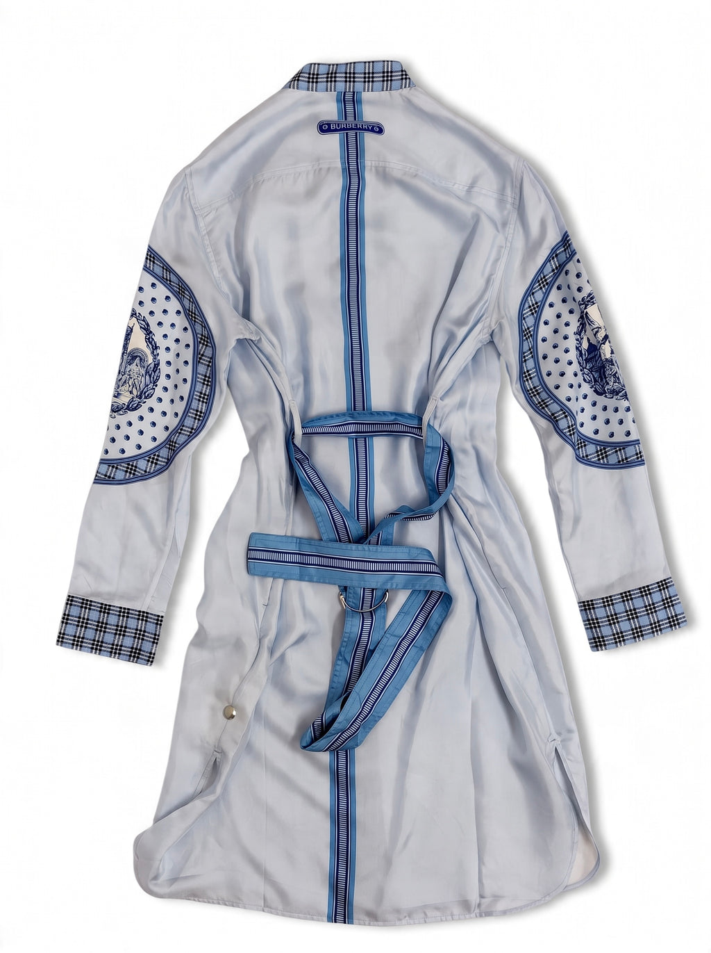 Burberry Monument Printed Satin Shirt Dress Blue 8