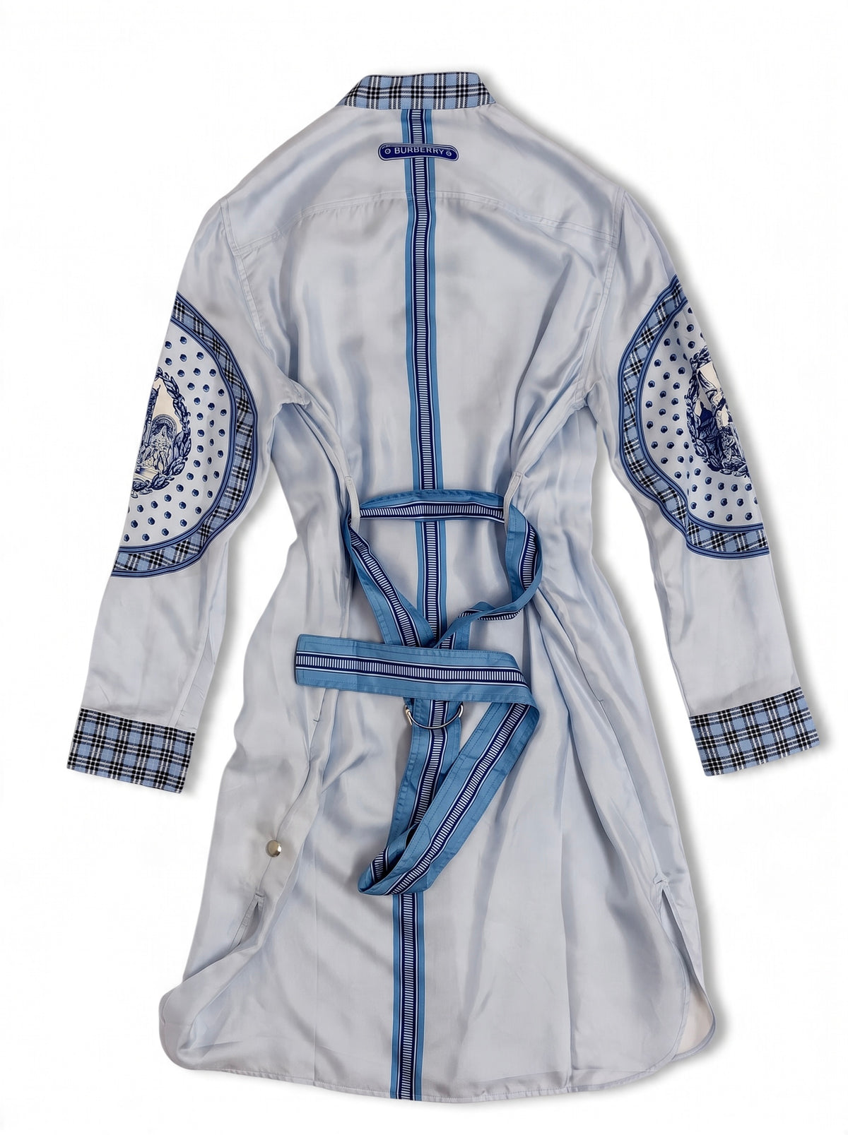 Burberry Monument Printed Satin Shirt Dress Blue 8