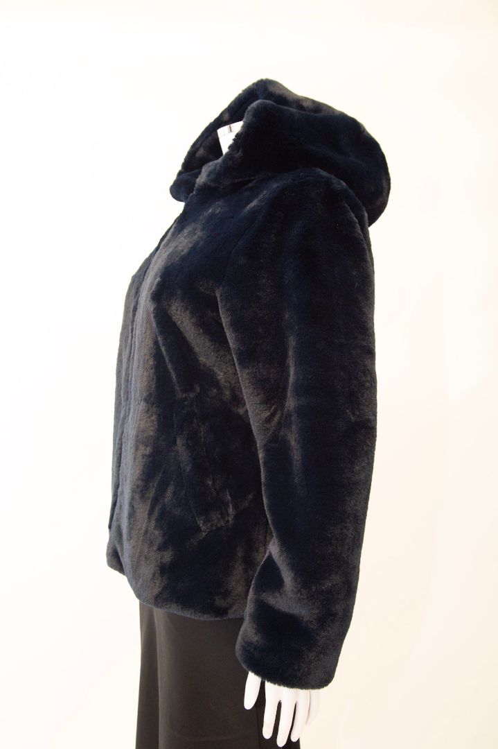 Claudie Pierlot Faux Fur Hooded Jacket Navy 10