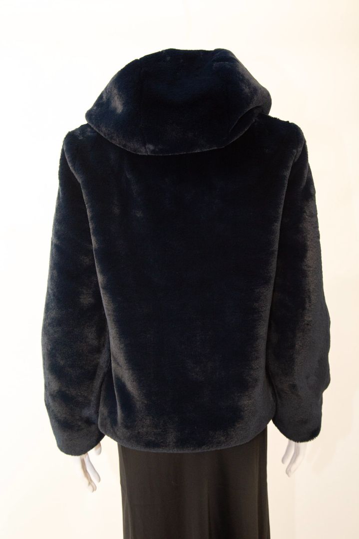 Claudie Pierlot Faux Fur Hooded Jacket Navy 10