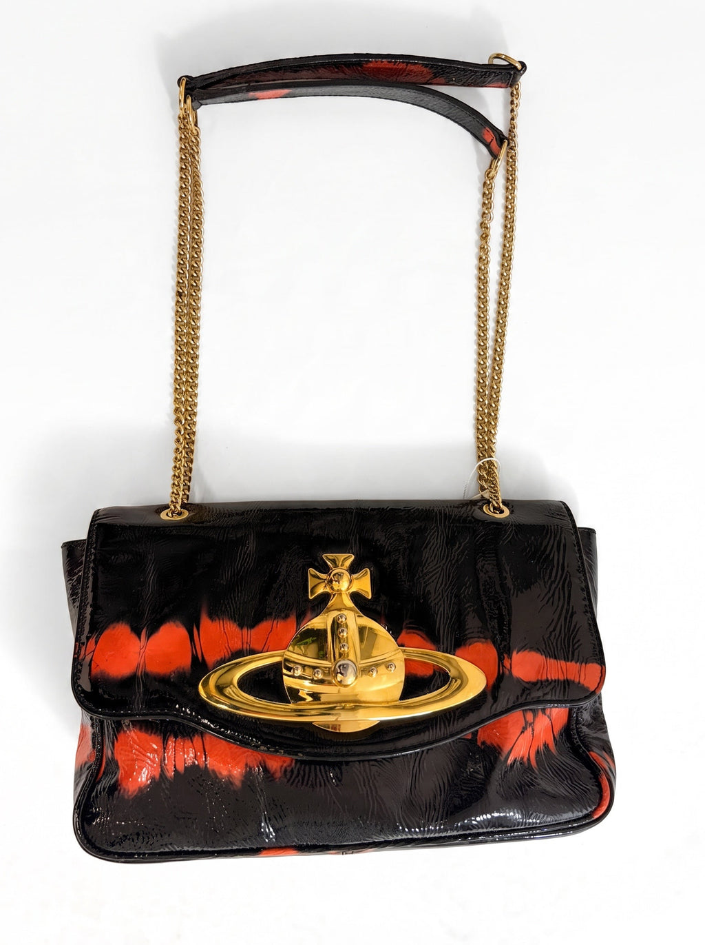 Vivienne Westwood Patent Tie Dye Handbag Black/ Orange
