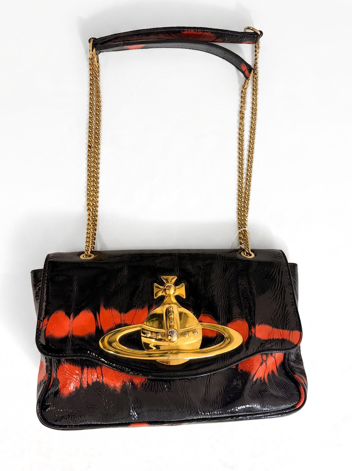 Vivienne Westwood Patent Tie Dye Handbag Black/ Orange