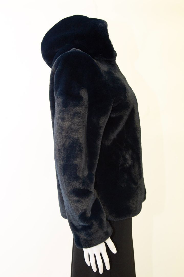 Claudie Pierlot Faux Fur Hooded Jacket Navy 10