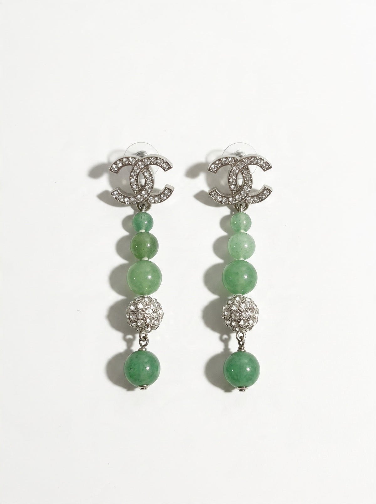 Chanel CC Crystal/ Jade Drop Earrings Green