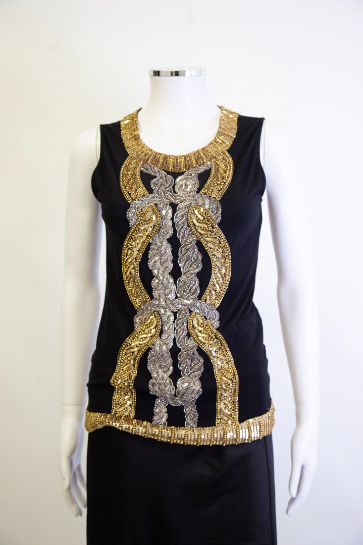 Balmain S/S Embellished Top Black/ Gold 8