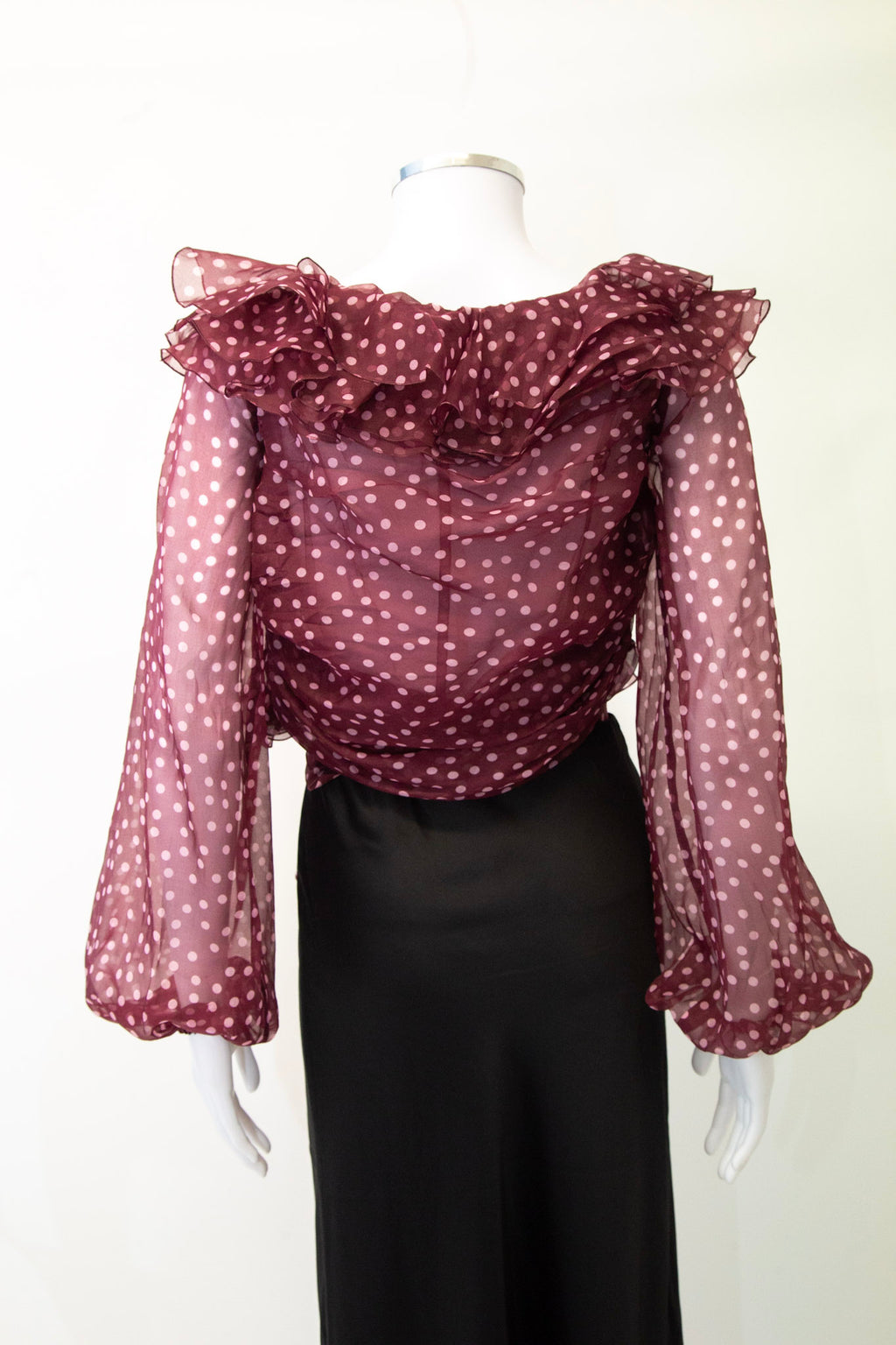 Dolce & Gabbana L/S Ruffle Polka Dot Wrap Blouse Burgundy/ Pink L