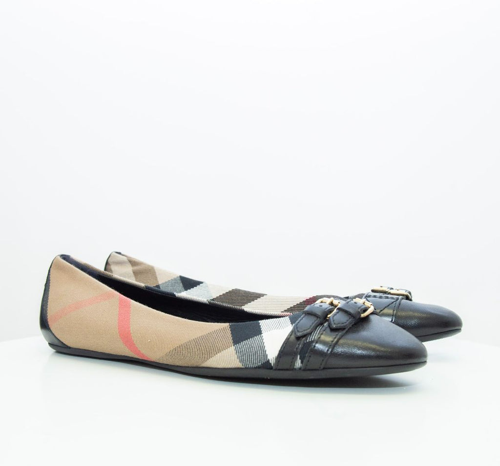 Burberry Check Ballet Flat Shoes Beige/ Black 41