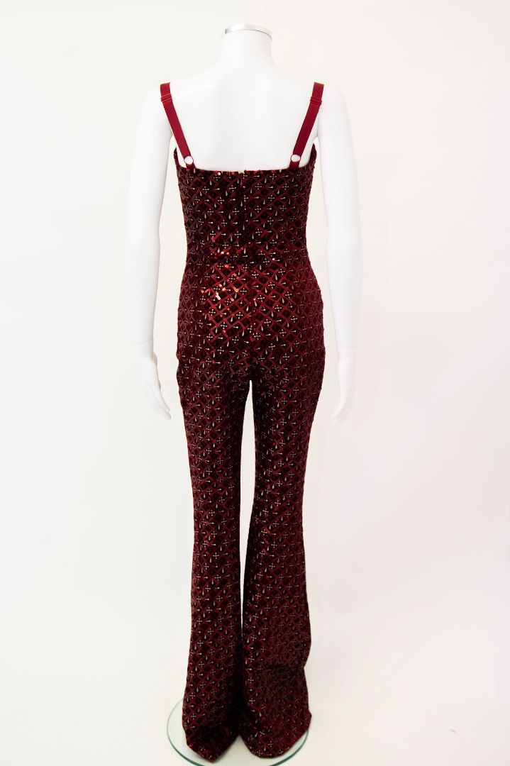 Nadine Merabi S/S Embroidered Sequin Jumpsuit Red/ White S