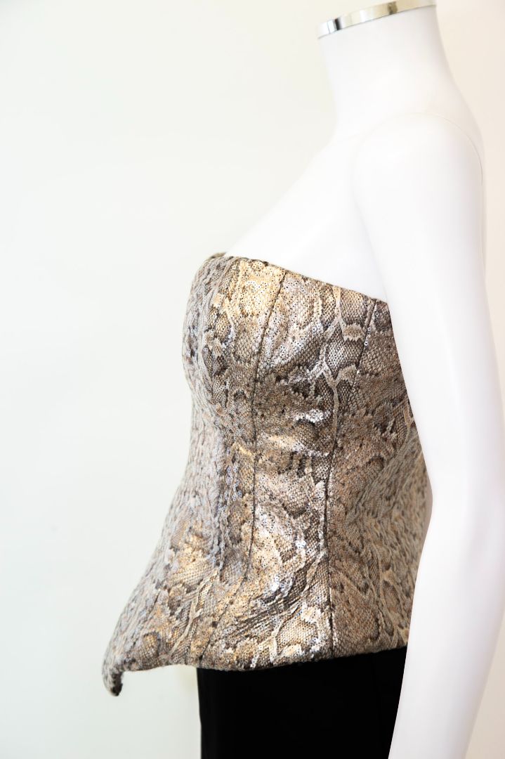 New Arrivals Ilkyaz Ozel Snake Print Sequin Corset Beige 12