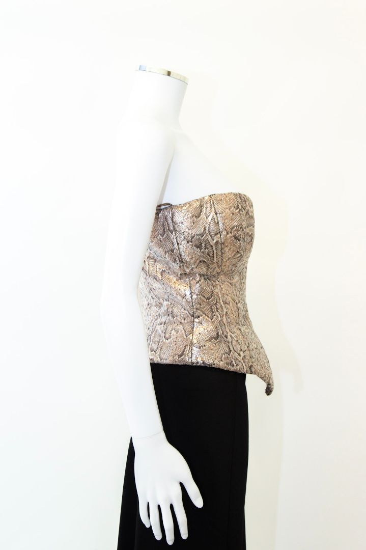 New Arrivals Ilkyaz Ozel Snake Print Sequin Corset Beige 12