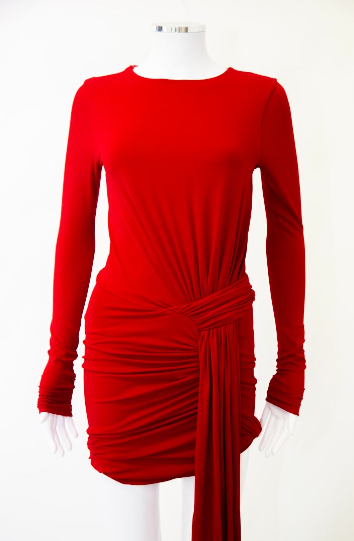 Alexandre Vauthier L/S Draped Side Dress Red S