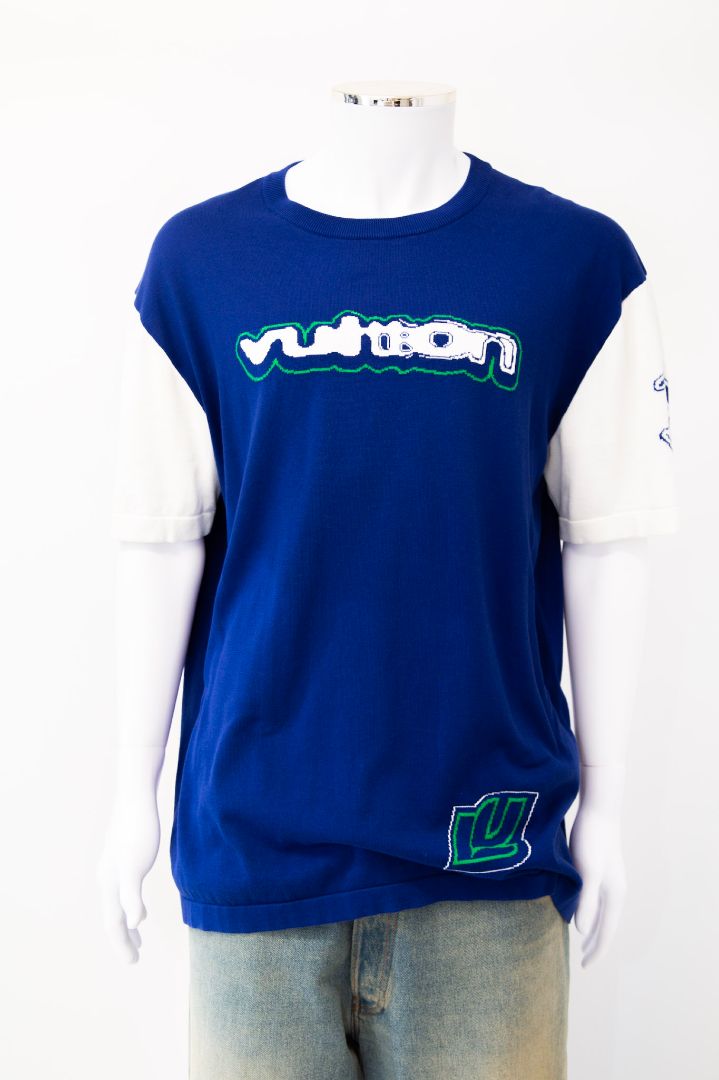 Louis Vuitton S/S Graffiti Logo Knit Top Blue/ White XL