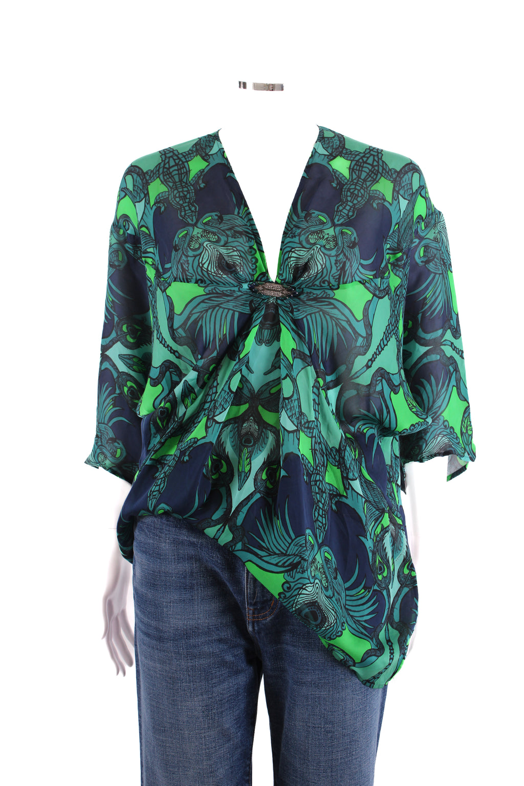 Roberto Cavalli Top Green Print 8