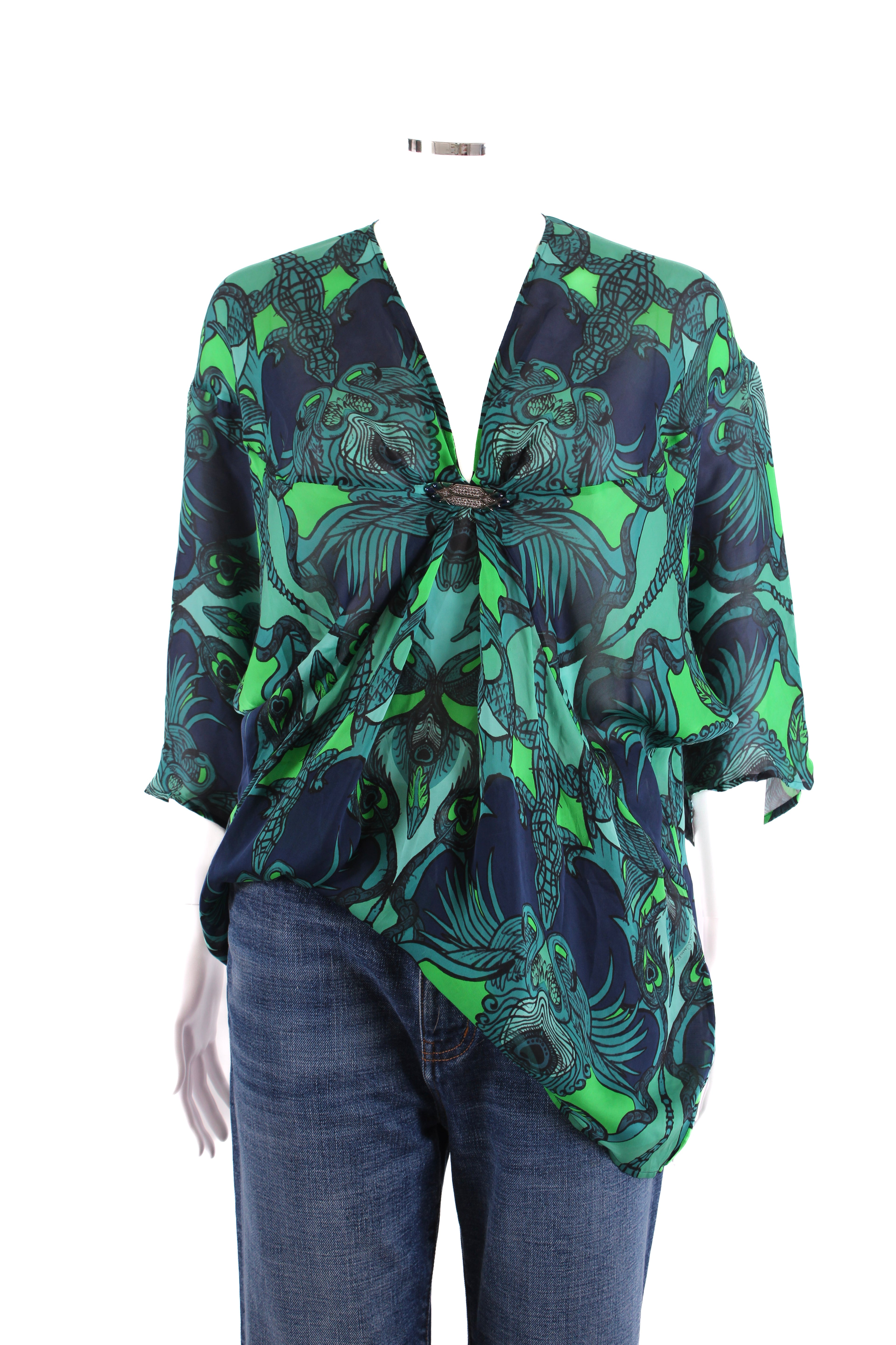 Roberto Cavalli Top Green Print 8