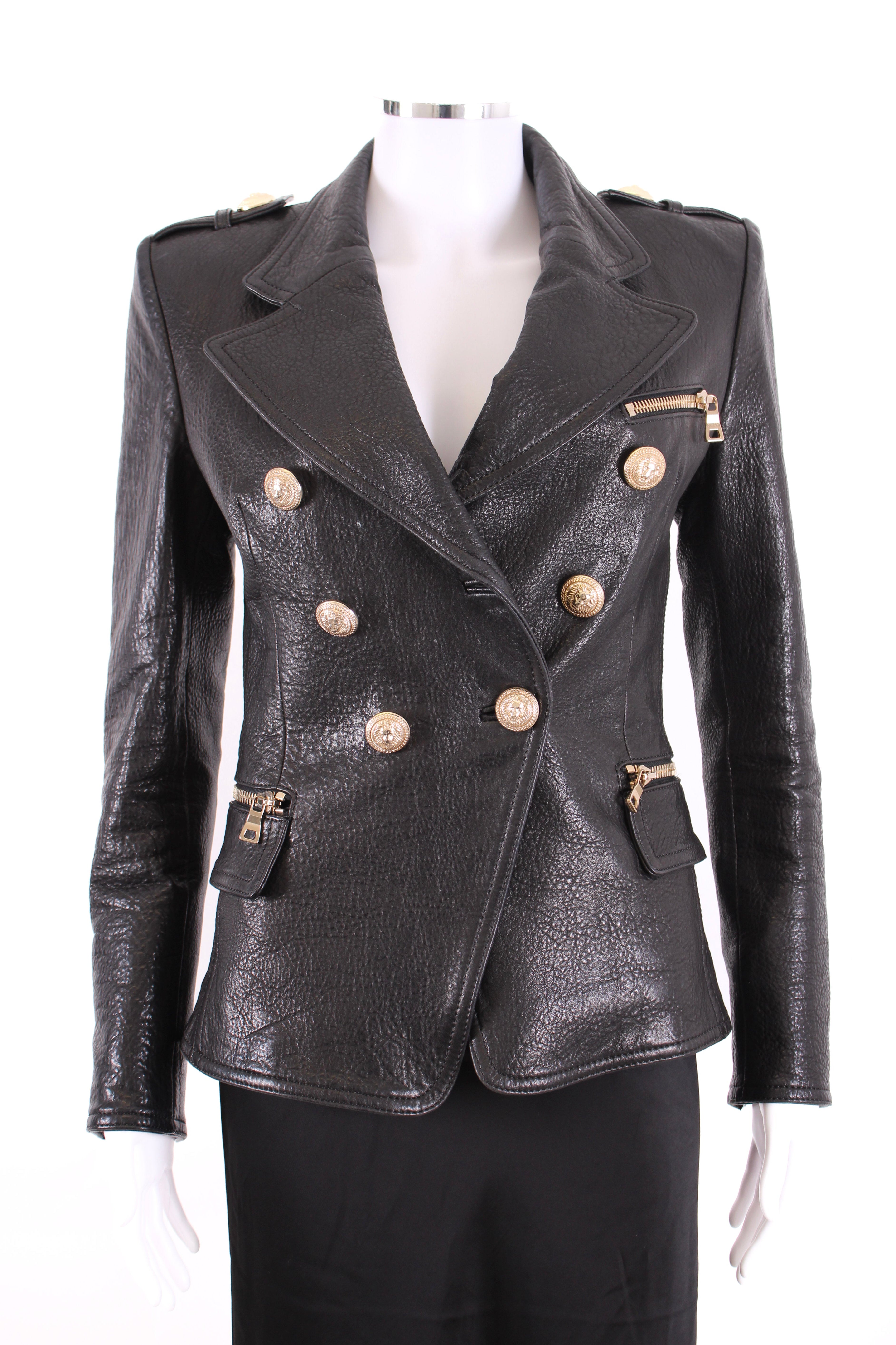 Balmain Leather Military Jacket Black 10