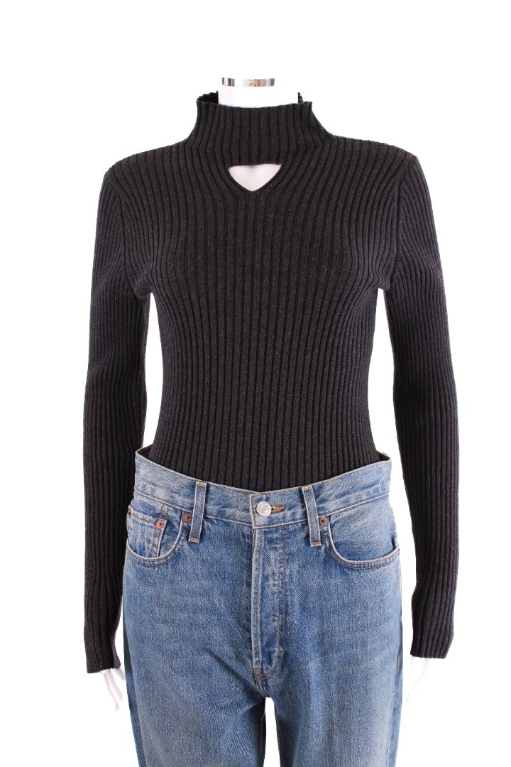 Bottega Veneta Cut Out Ribbed Knit Grey M