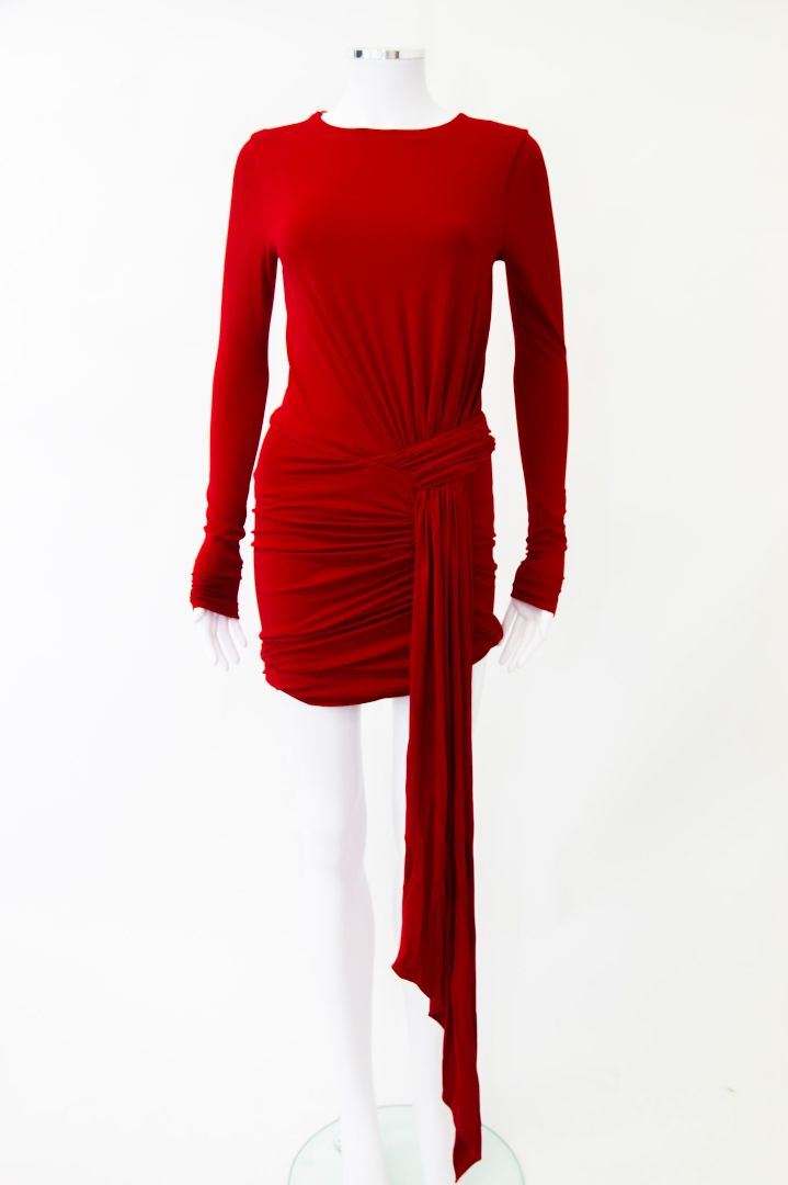 Alexandre Vauthier L/S Draped Side Dress Red S