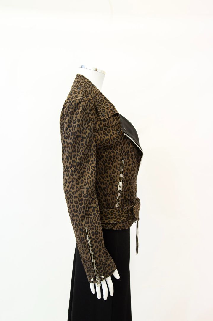 All Saints L/S Leather Biker Jacket Leopard Print XS