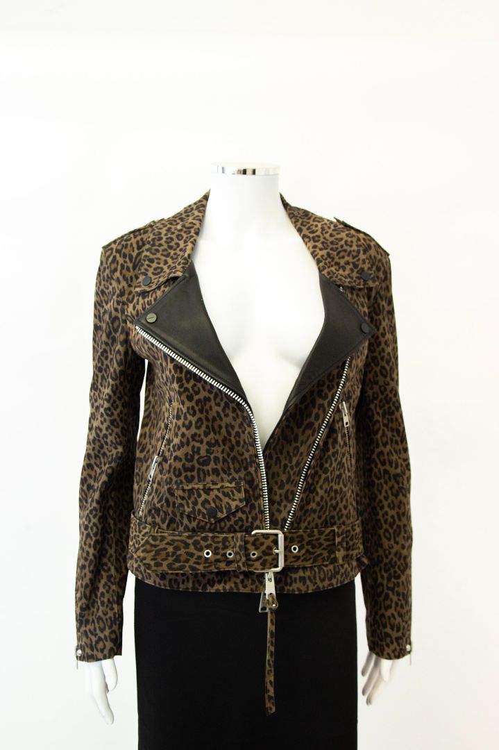 All Saints L/S Leather Biker Jacket Leopard Print XS