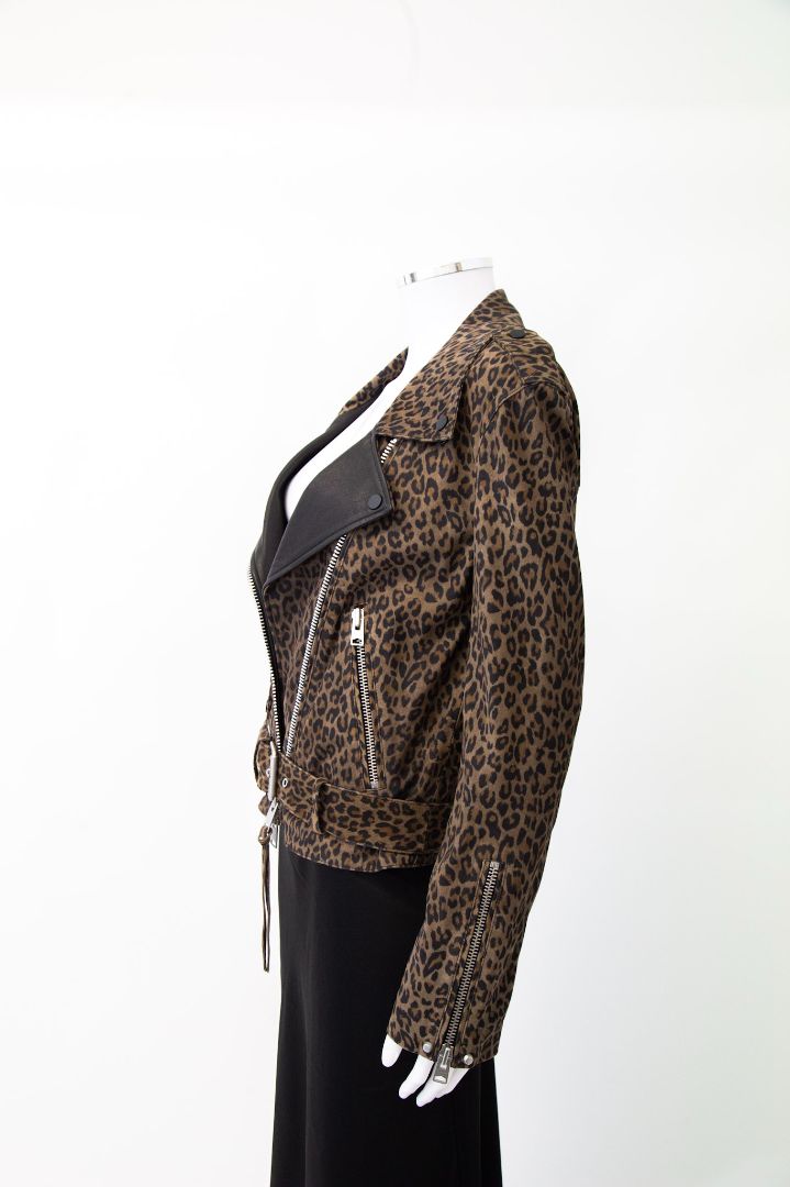 All Saints L/S Leather Biker Jacket Leopard Print XS