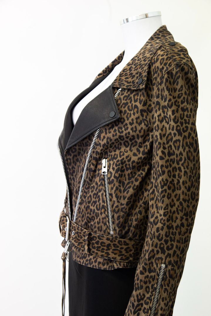 All Saints L/S Leather Biker Jacket Leopard Print XS