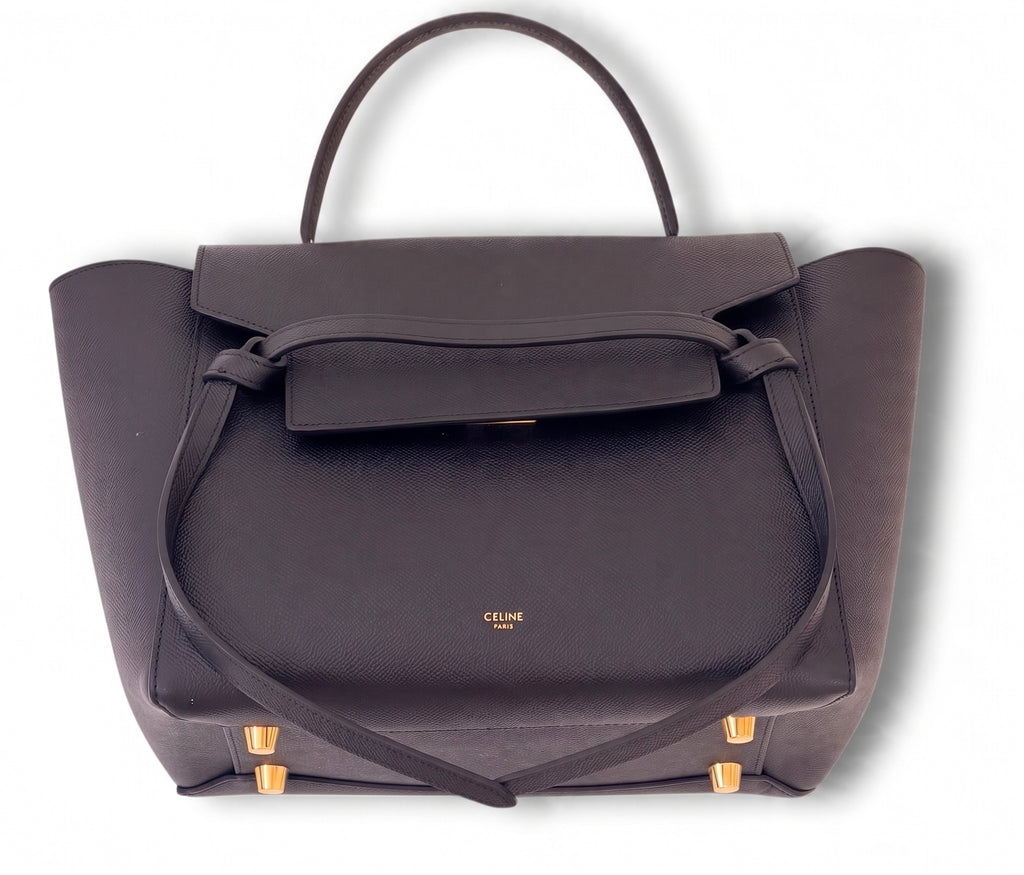 Celine Grained Leather Belt Bag & Logo Strap Black
