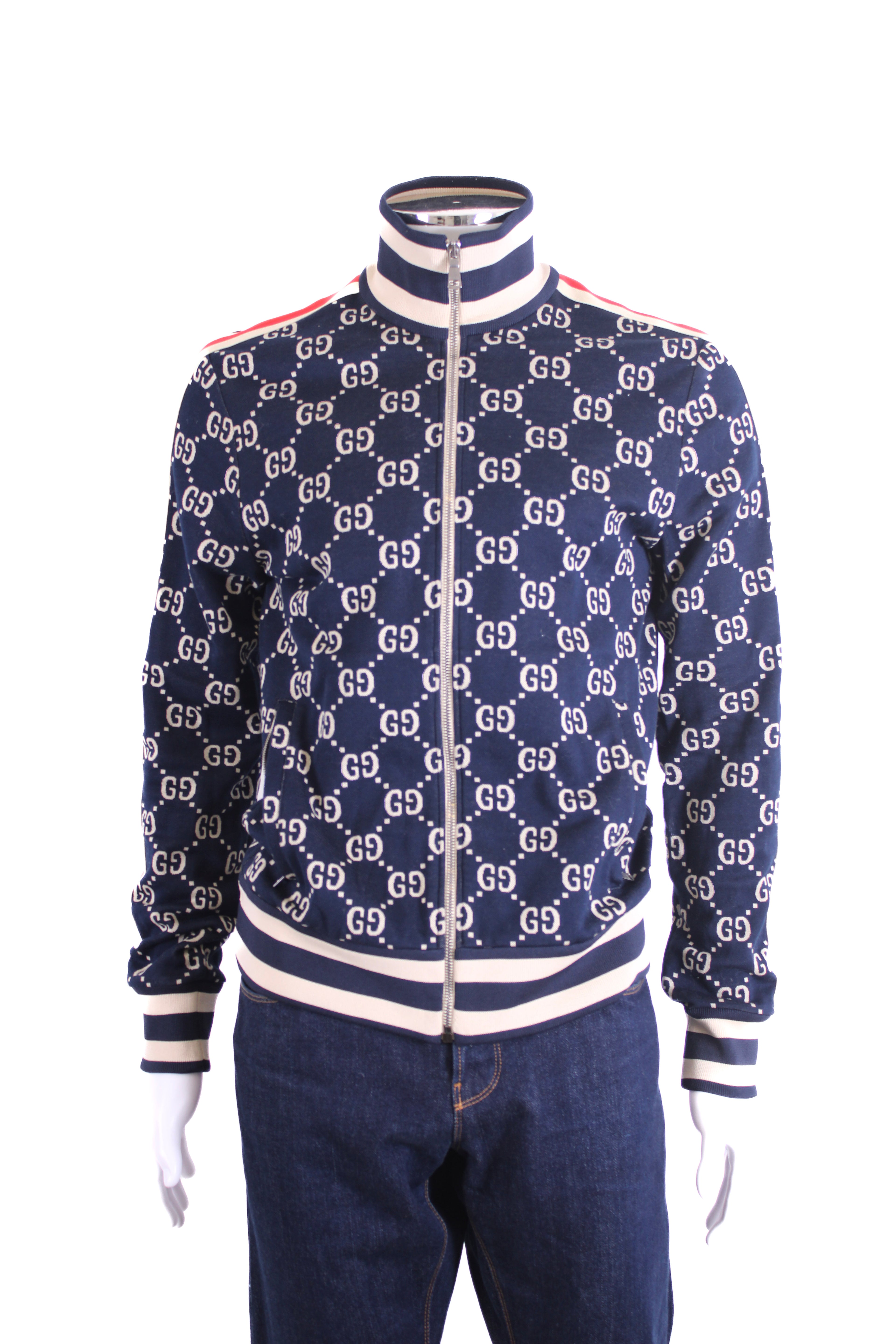 Gucci GG Jacquard Cotton Jacket Blue/ Ivory M