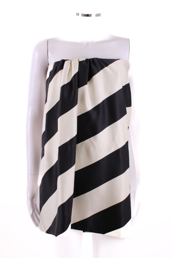 Saint Laurent Silk Bandeau Mini Dress Black & White 38