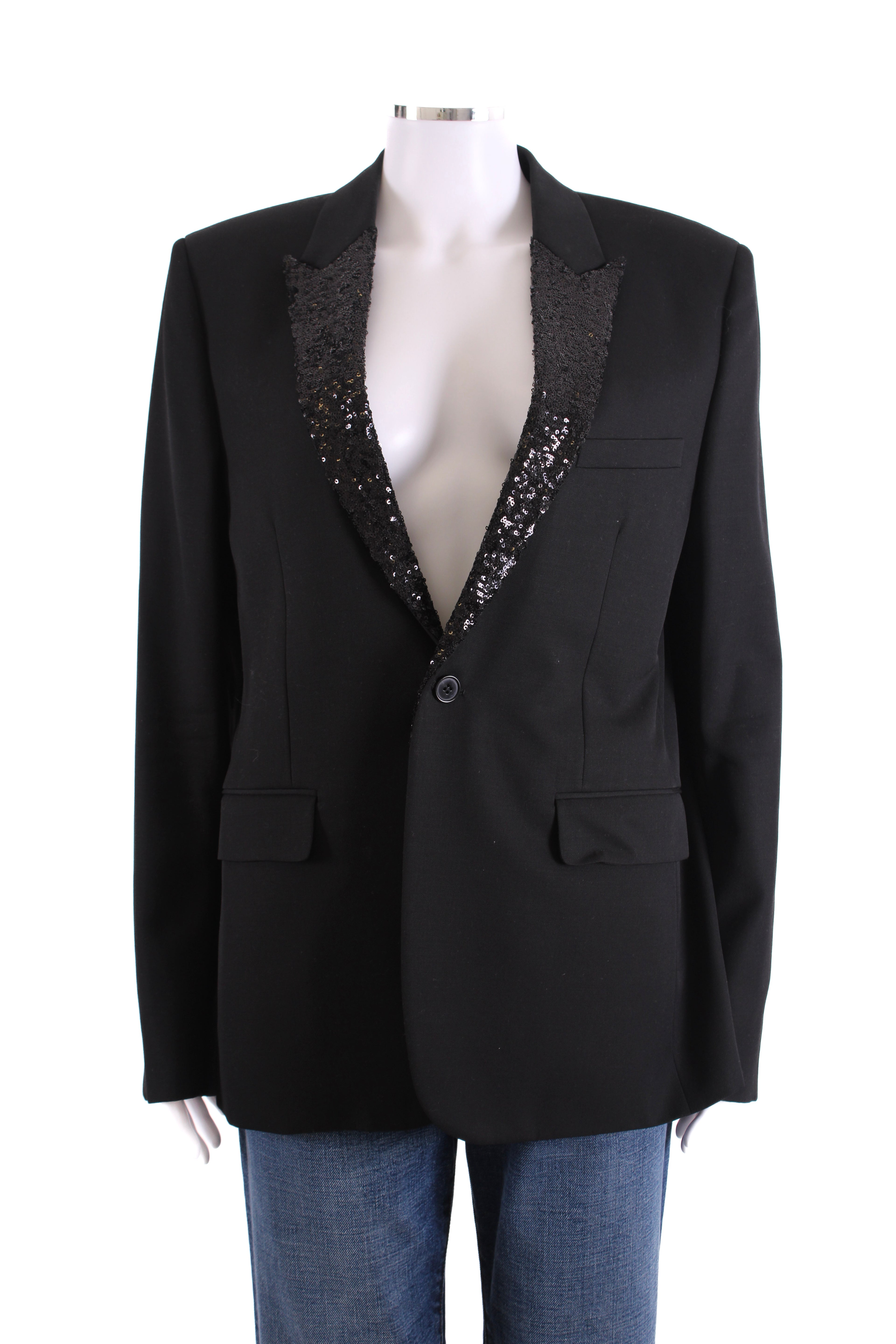Saint Laurent Sequin Trim Blazer Black L