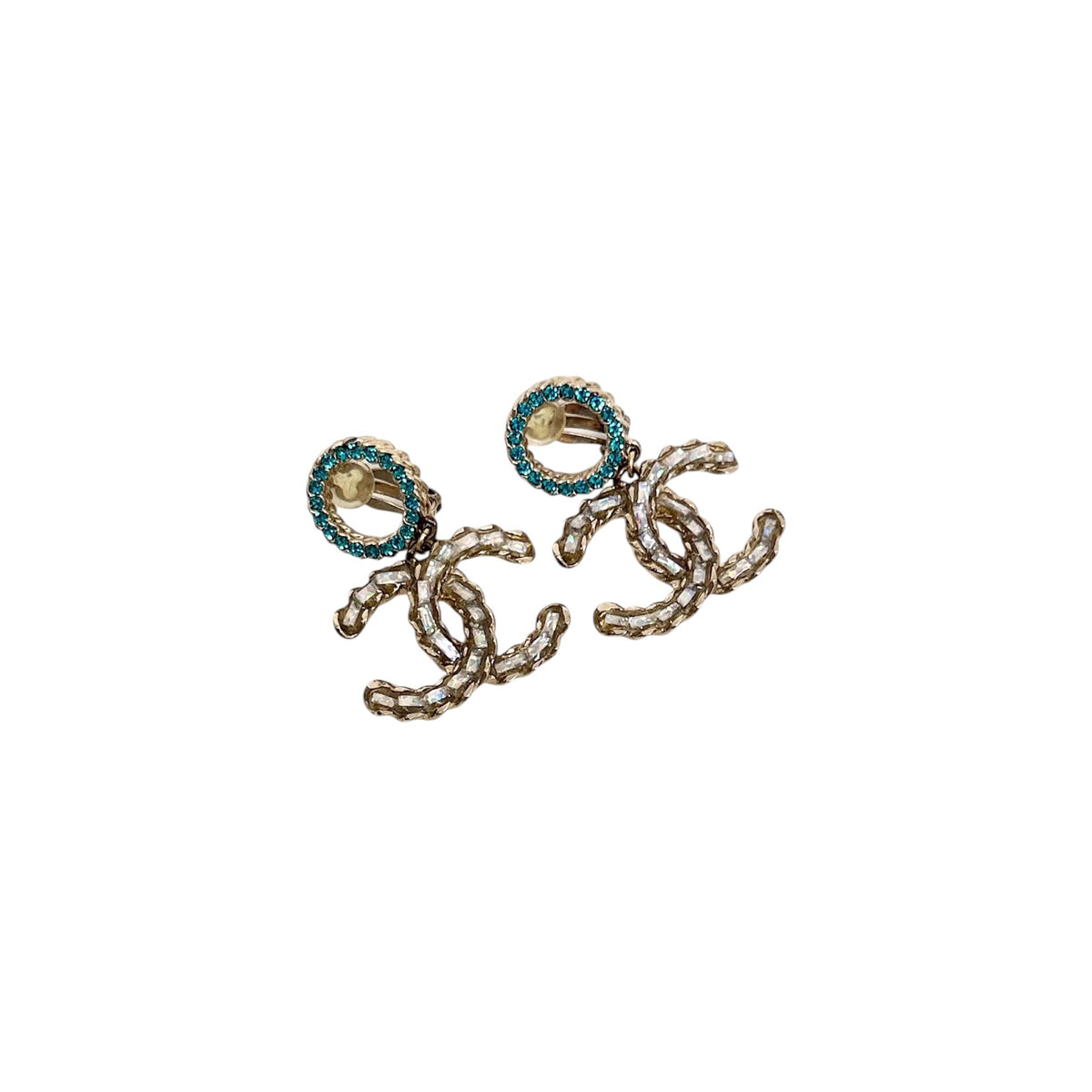 Chanel CC Crystal Drop 2017 P Earrings Blue/ Iridescent