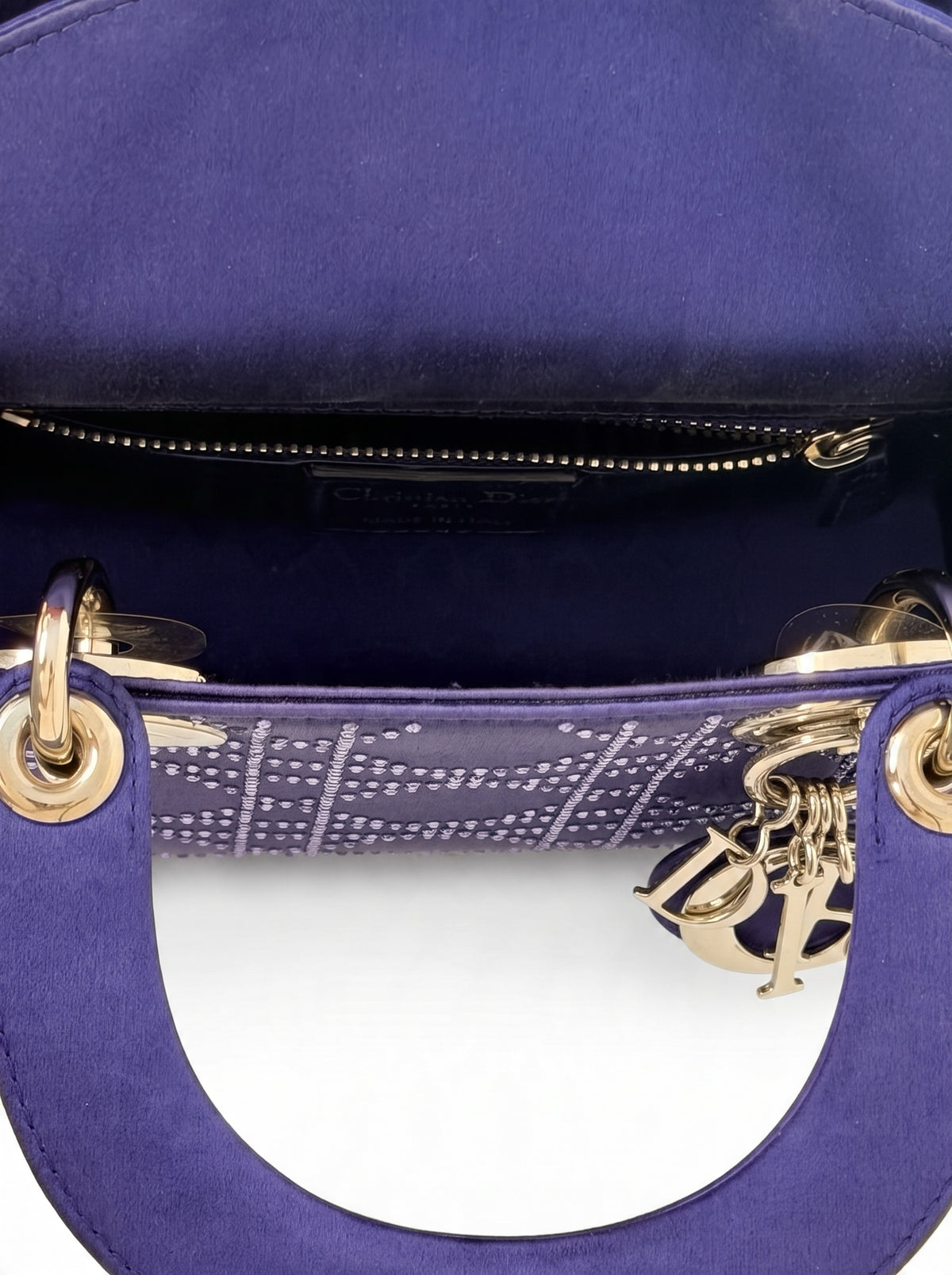 Christian Dior Mini Lady Dior Satin Crystal Cannage Bag Purple