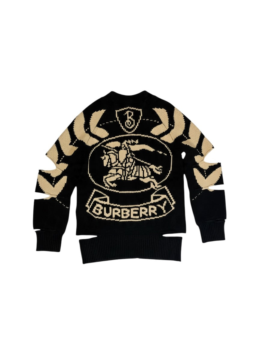 Burberry Logo Cut Out Sleeve Cardigan Black/ White S
