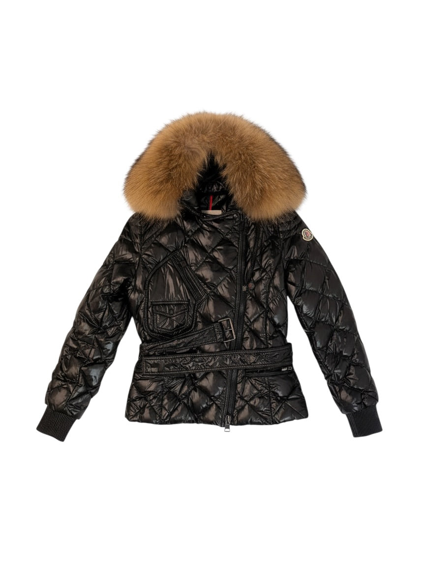 Moncler Fur Trim Quilted Jacket Black 8