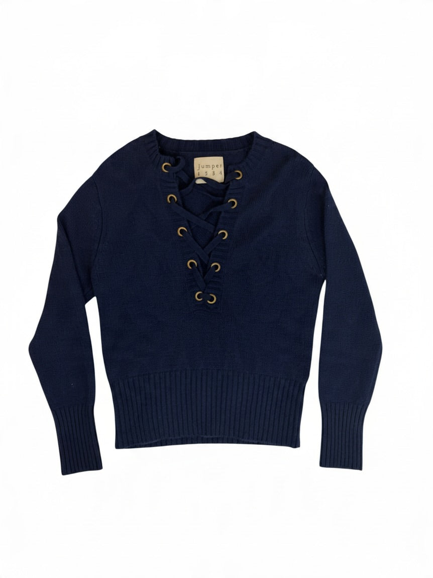 Jumper 1234 L/S Lace Up Jumper Navy 8