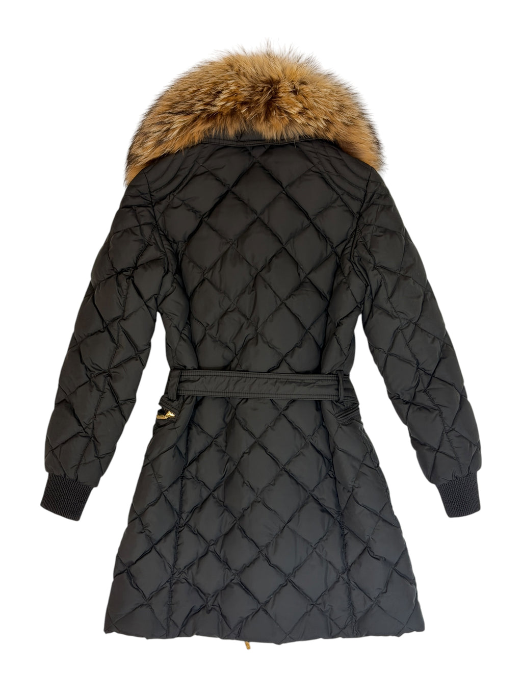 Moncler Fur Trim Quilted Coat Black 6