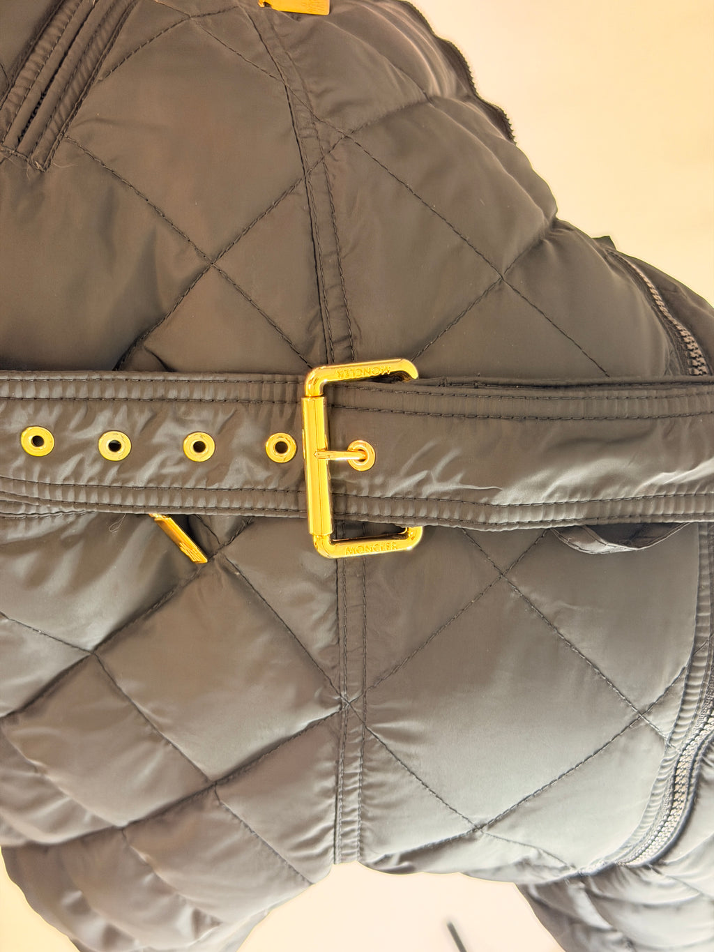 Moncler Fur Trim Quilted Coat Black 6