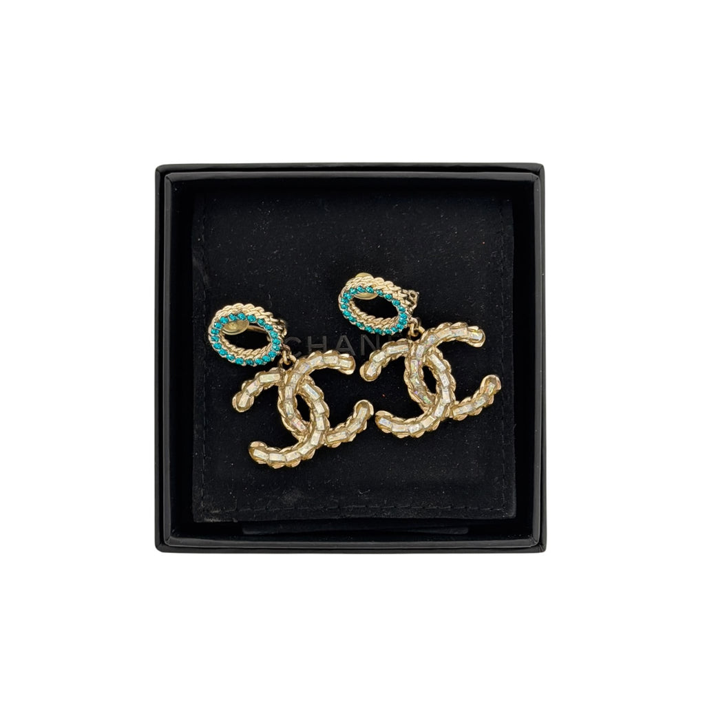Chanel CC Crystal Drop 2017 P Earrings Blue/ Iridescent