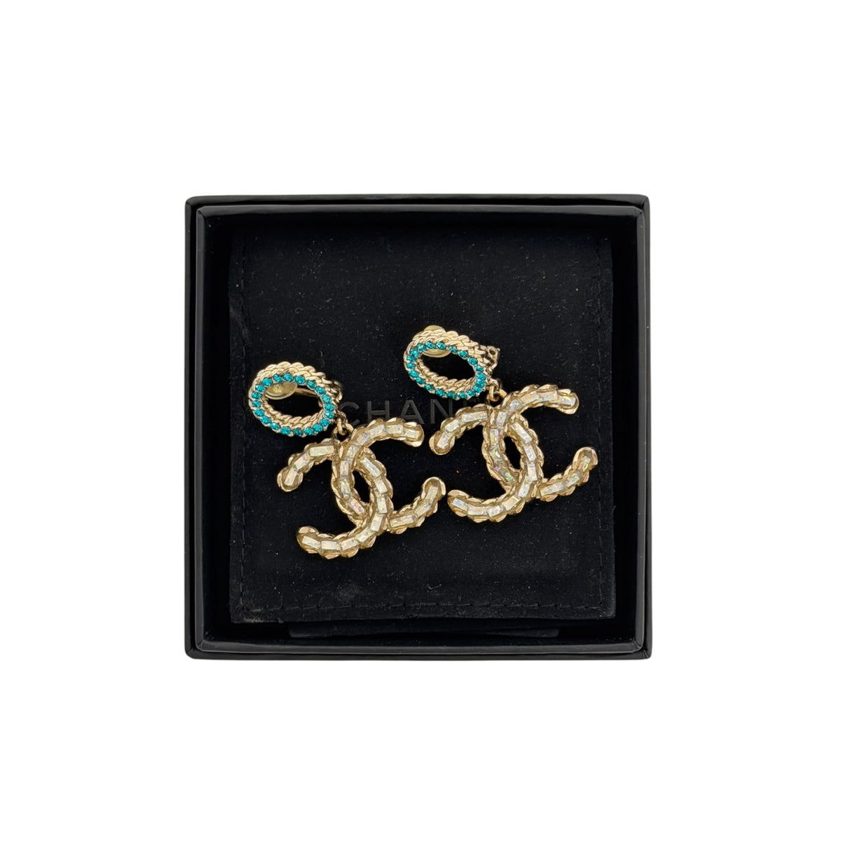 Chanel CC Crystal Drop 2017 P Earrings Blue/ Iridescent