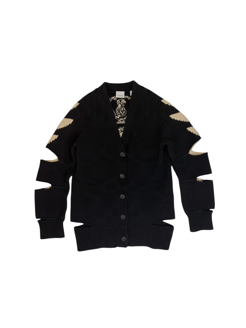 Burberry Logo Cut Out Sleeve Cardigan Black/ White S