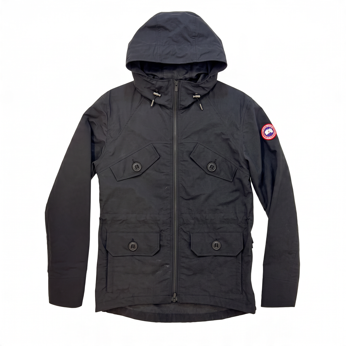 Canada Goose black hooded jacket, size S — Front flat lay
