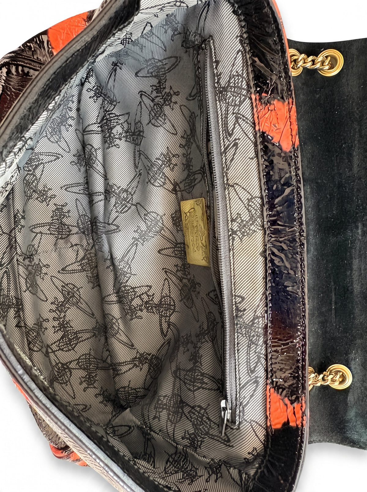 Vivienne Westwood Patent Tie Dye Handbag Black/ Orange