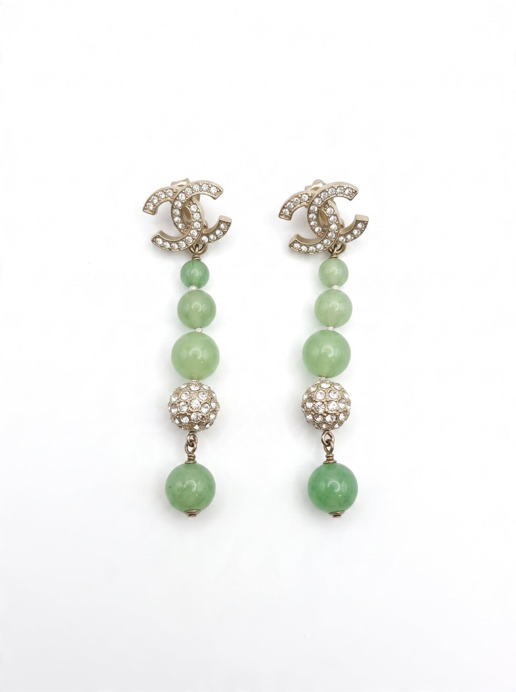 Chanel CC Crystal/ Jade Drop Earrings Green