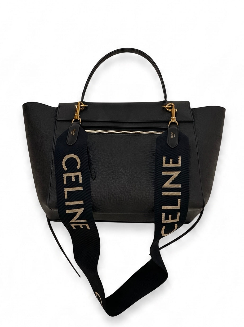 Celine Grained Leather Belt Bag & Logo Strap Black